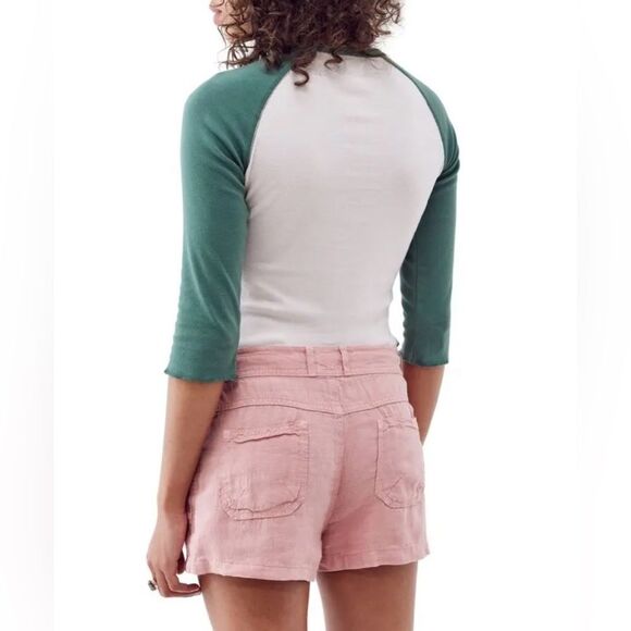 NWT BDG Cotton Linen Blend Drawstring Shorts in Pink - Size M - Picture 2 of 8